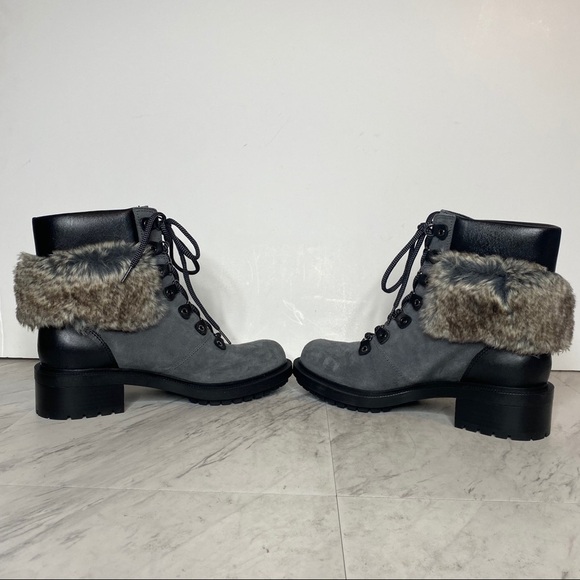 New! Botkier Madigan Suede Fur Lace Up Gray Boot 8.5 - Picture 4 of 13